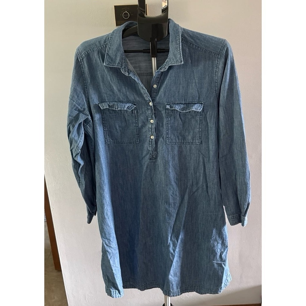 Chambray Denim Shirt Dress - Blue